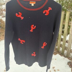 J. Crew Navy Sweater with Red Lobster Motif